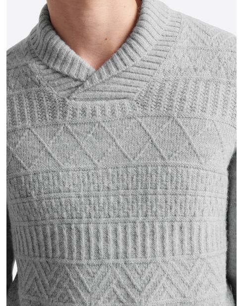 Pull col châle fantaisie gris chiné clair