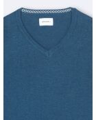 Pull col v en 100% Coton bio bleu cobalt