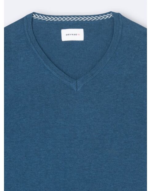 Pull col v en 100% Coton bio bleu cobalt