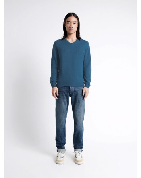 Pull col v en 100% Coton bio bleu cobalt