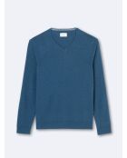 Pull col v en 100% Coton bio bleu cobalt