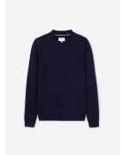Pull col v en Laine mélangée bleu marine