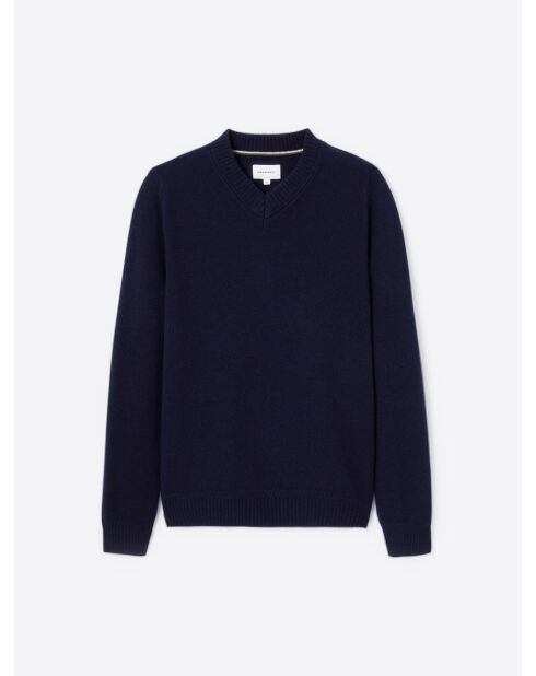 Pull col v en Laine mélangée bleu marine