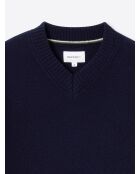 Pull col v en Laine mélangée bleu marine