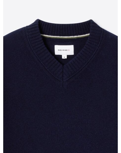 Pull col v en Laine mélangée bleu marine