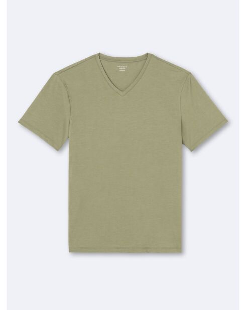 T-shirt col v en matière recyclée vert amande