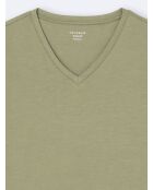 T-shirt col v en matière recyclée vert amande