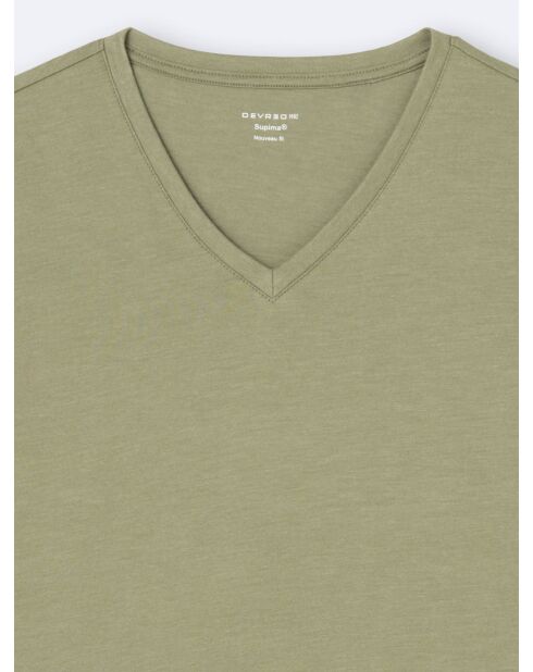 T-shirt col v en matière recyclée vert amande