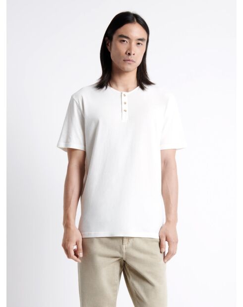 T-shirt col tunisien en Coton & Lin blanc neige
