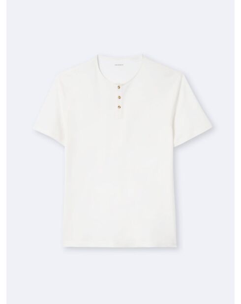 T-shirt col tunisien en Coton & Lin blanc neige