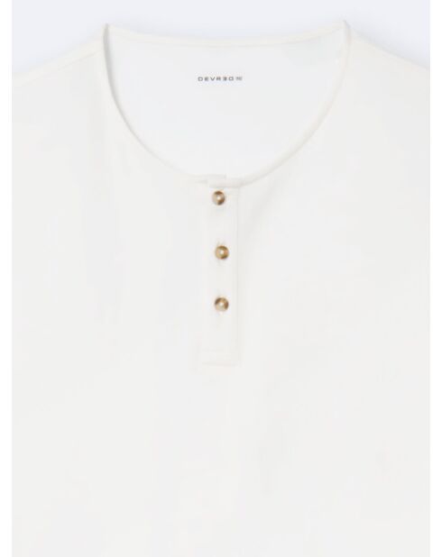 T-shirt col tunisien en Coton & Lin blanc neige