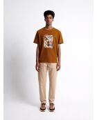 T-shirt col rond en Coton bio fleuri chestnut