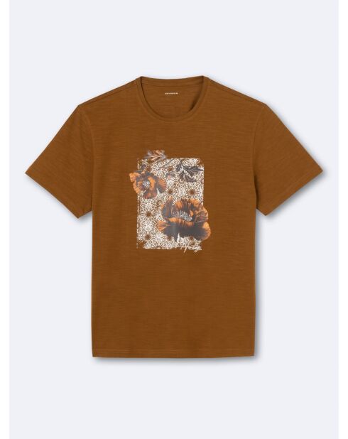 T-shirt col rond en Coton bio fleuri chestnut