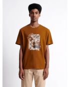 T-shirt col rond en Coton bio fleuri chestnut