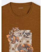 T-shirt col rond en Coton bio fleuri chestnut