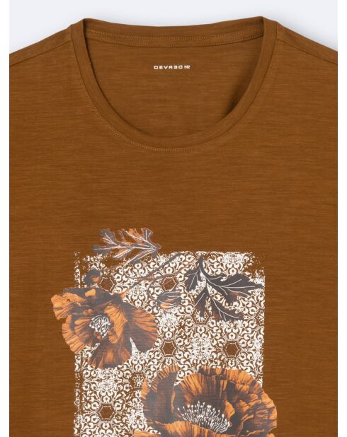 T-shirt col rond en Coton bio fleuri chestnut