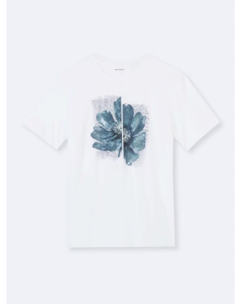 T-shirt col rond en Coton fleuri blanc