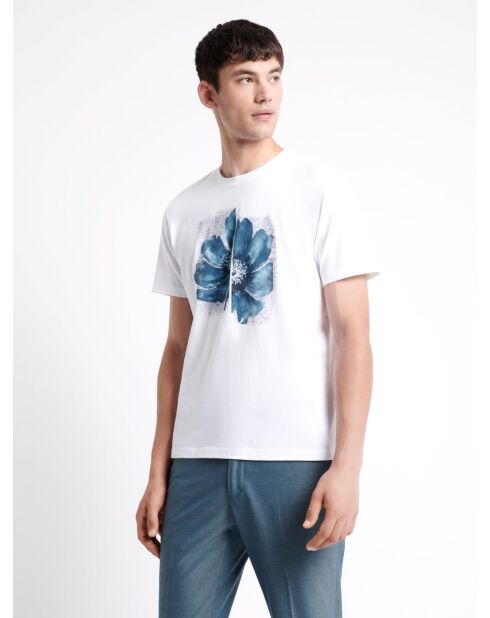 T-shirt col rond en Coton fleuri blanc