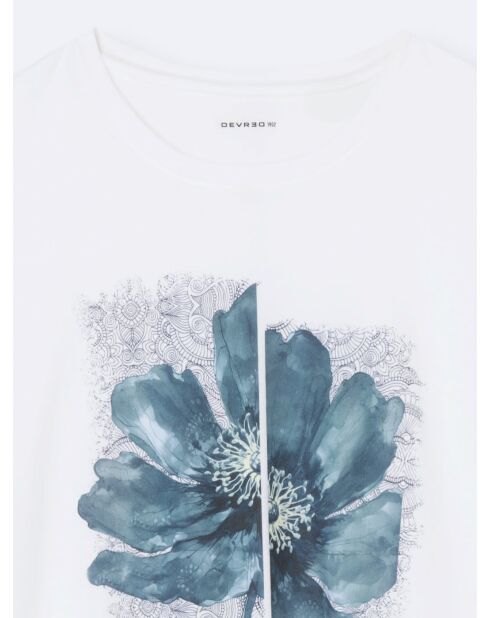 T-shirt col rond en Coton fleuri blanc
