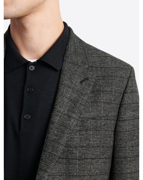 Veste de costume slim stretch à carreaux noire