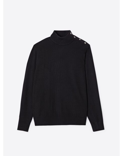 Pull col cheminée épaule boutonnée noir