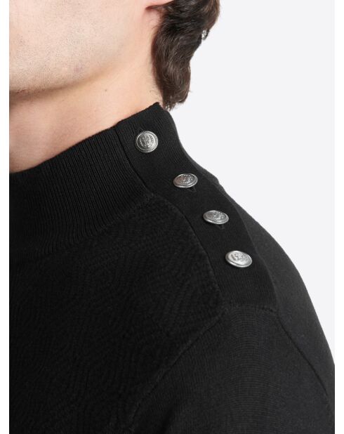 Pull col cheminée épaule boutonnée noir