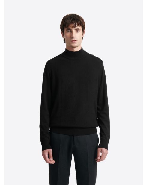 Pull col cheminée épaule boutonnée noir