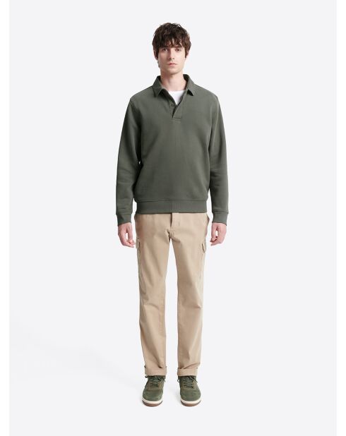 Polo manches longues en coton kaki cosy