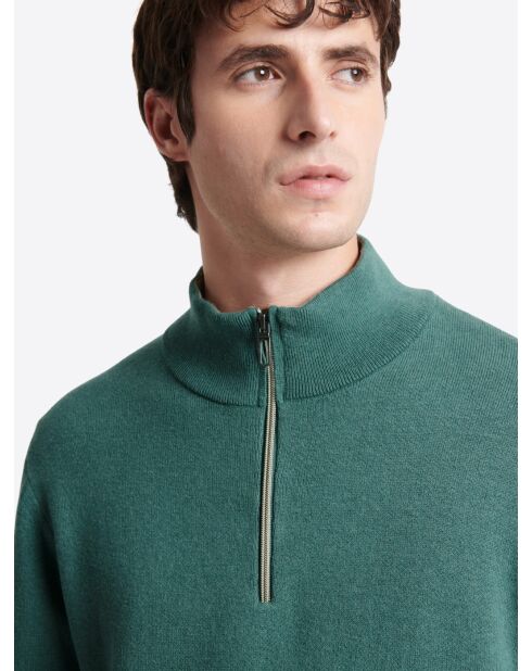 Pull col montant en Coton & Cachemire vert mer