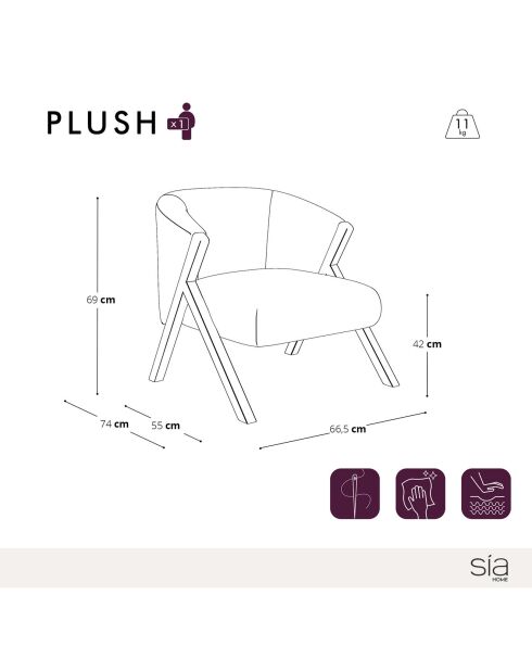 Fauteuil Plush velours texturé beige - 66.5x74x69 cm