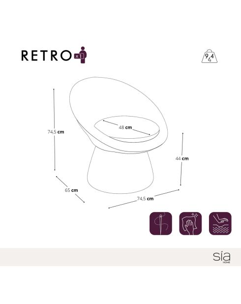 Fauteuil pivotant Retro velours chenillé brun expresso - 74.5x65x74.5 cm