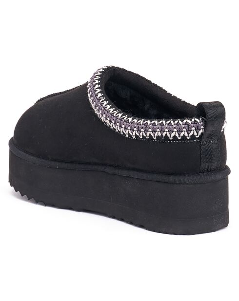 Chaussons fourrés en Cuir Nubuck Ria noirs