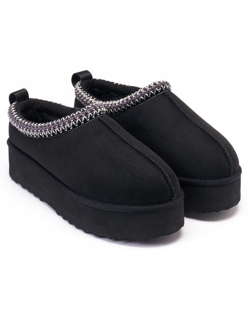 Chaussons fourrés en Cuir Nubuck Ria noirs