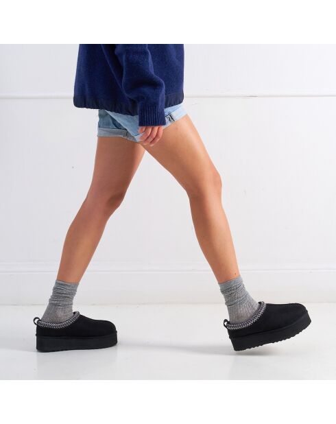Chaussons fourrés en Cuir Nubuck Ria noirs