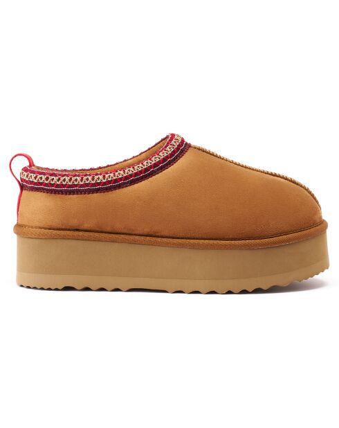 Chaussons en Cuir Nubuck fourrés Ria cognac