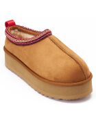 Chaussons en Cuir Nubuck fourrés Ria cognac