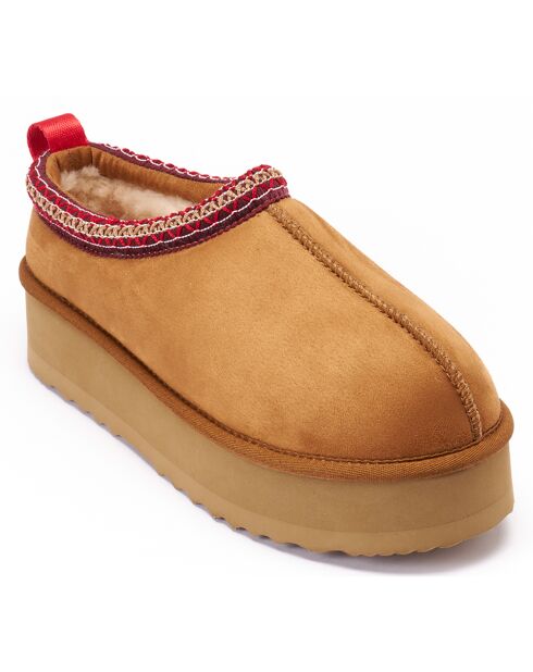 Chaussons en Cuir Nubuck fourrés Ria cognac