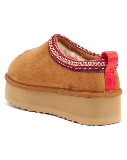 Chaussons en Cuir Nubuck fourrés Ria cognac