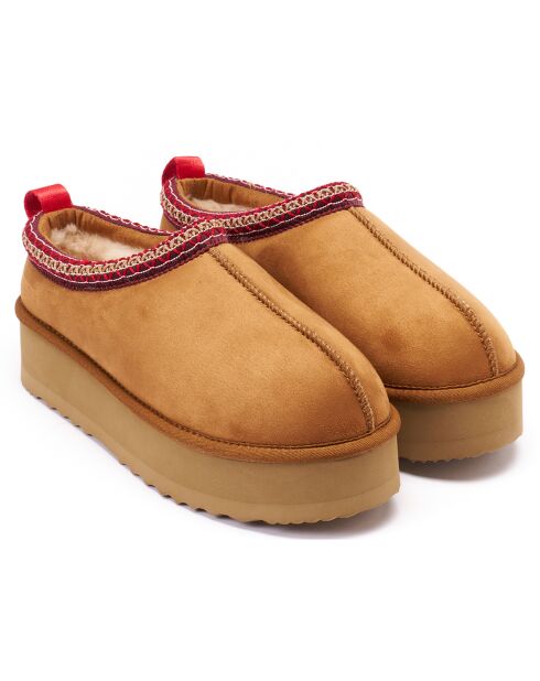 Chaussons en Cuir Nubuck fourrés Ria cognac