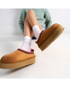 Chaussons en Cuir Nubuck fourrés Ria cognac