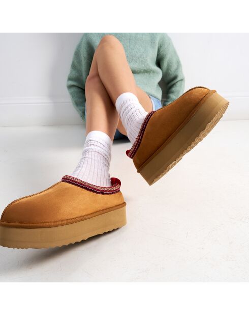 Chaussons en Cuir Nubuck fourrés Ria cognac