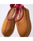 Chaussons en Cuir Nubuck fourrés Ria cognac