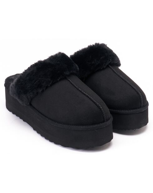 Chaussons fourrés en Cuir Nubuck Sabina noirs