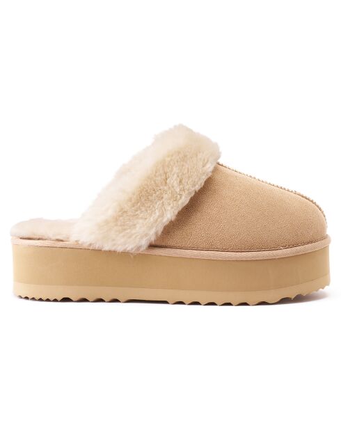 Chaussons fourrés en Cuir Nubuck Sabina beiges