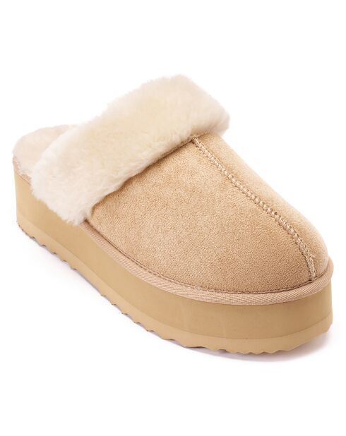 Chaussons fourrés en Cuir Nubuck Sabina beiges