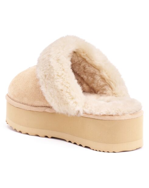 Chaussons fourrés en Cuir Nubuck Sabina beiges