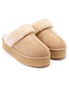 Chaussons fourrés en Cuir Nubuck Sabina beiges