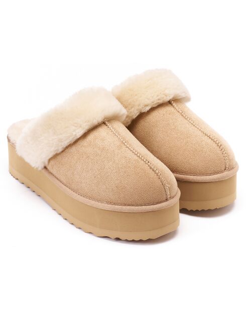 Chaussons fourrés en Cuir Nubuck Sabina beiges