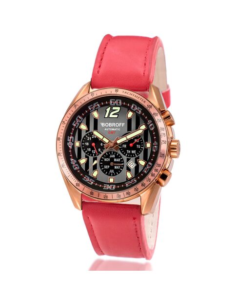 Montre Automatique Homme en Cuir rouge/gris
