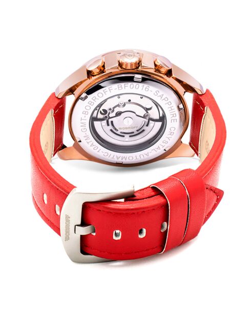 Montre Automatique Homme en Cuir rouge/gris